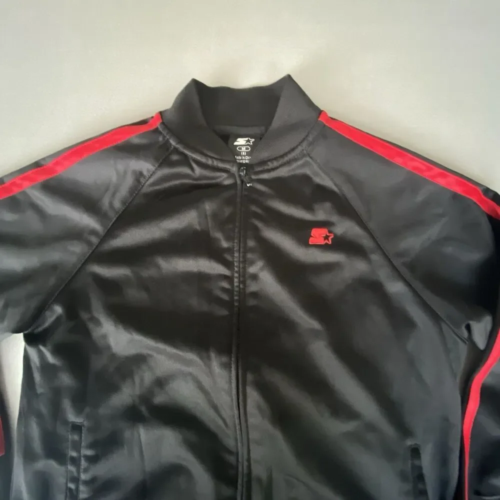 Starter Boy's Track Jacket Medium 8 Black Red Full Zip Athletic Youth Logo